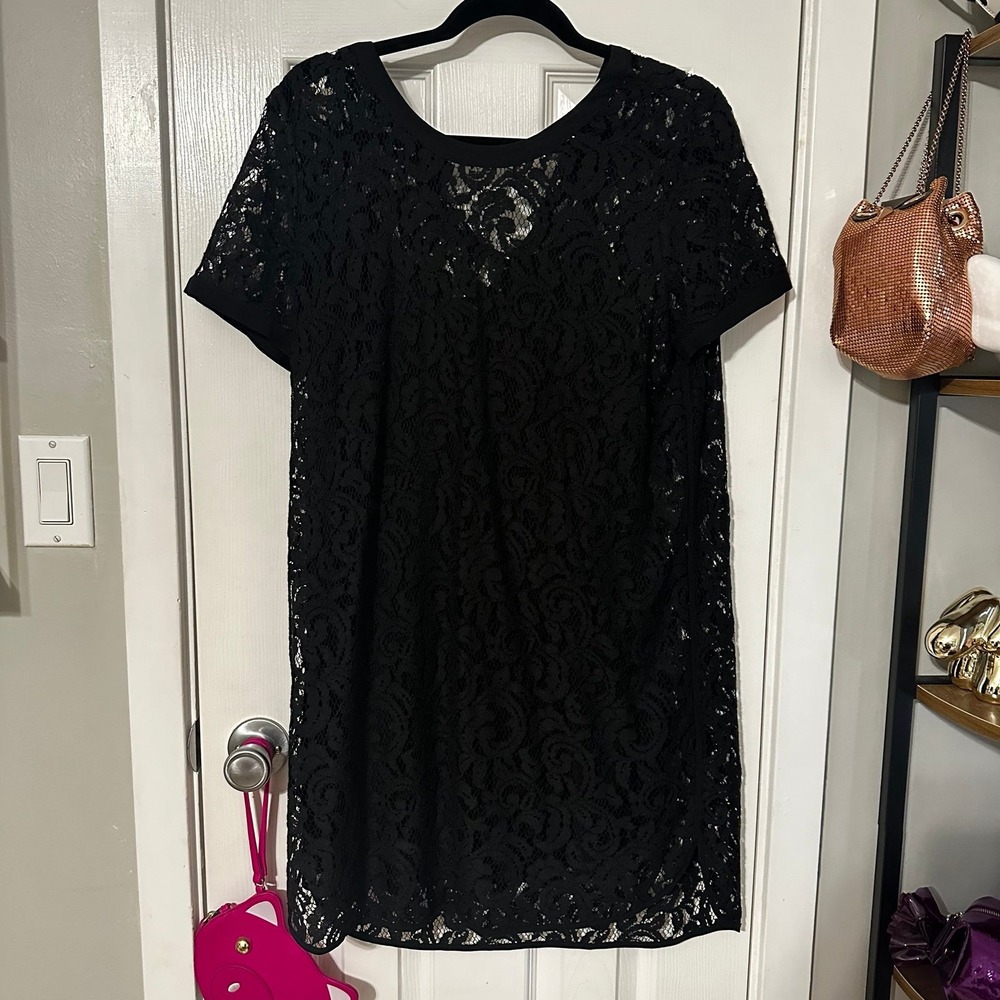 Michael Kors Black Lace Dress Size 12 Sheath Lined Cocktail Party Wedding